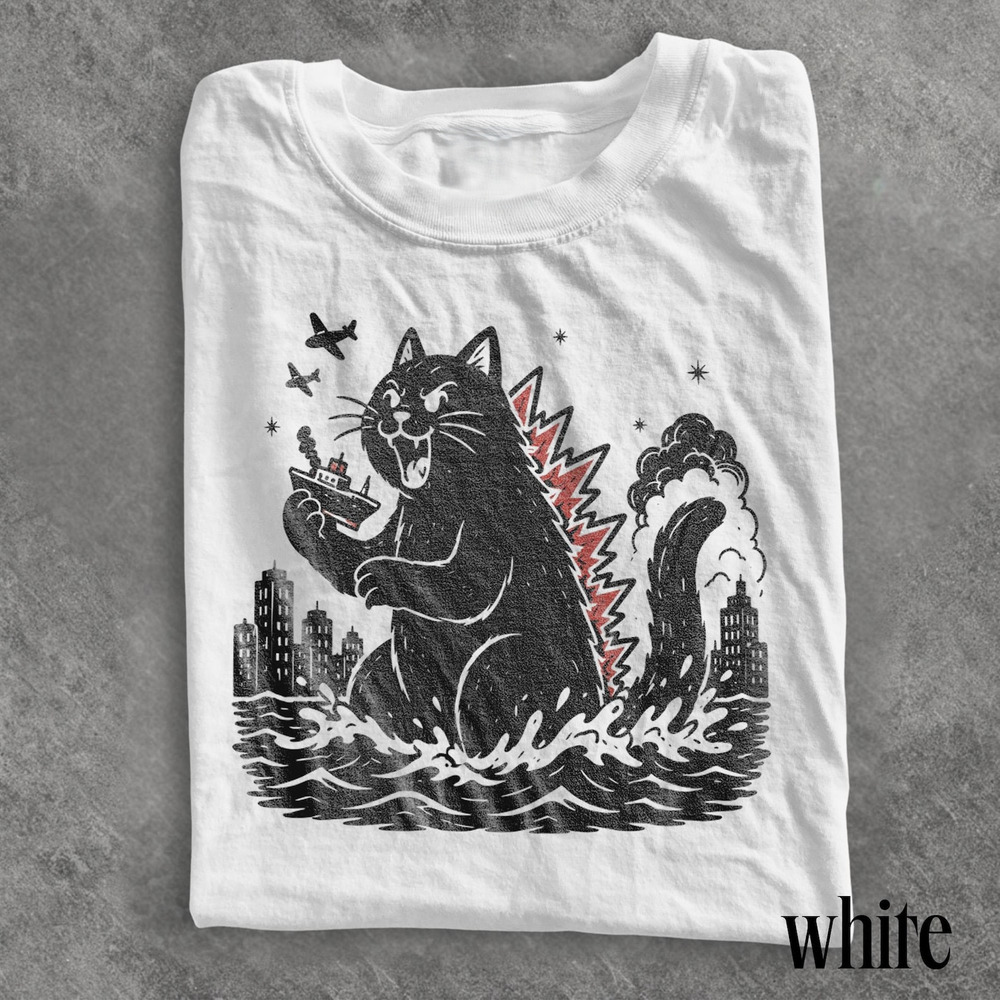 Catzilla Graphic Tee, Retro Giant Monster Cat Shirt, Classic Funny Kaiju